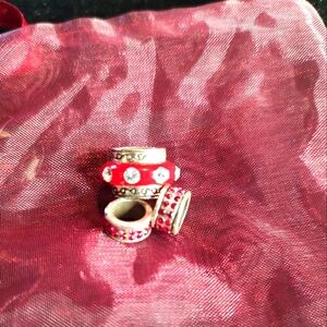 Two Small Brighton Oval Red Stone Spacer Beads and One Red Oval Enamel B…